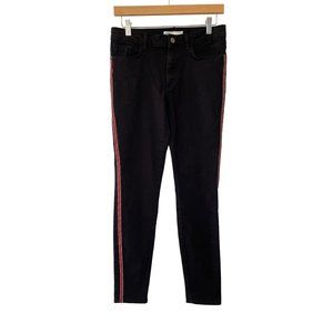 Zara Z1975 Denim Womens Size 8 Black Skinny Denim Jeans Side Stripe Stretch